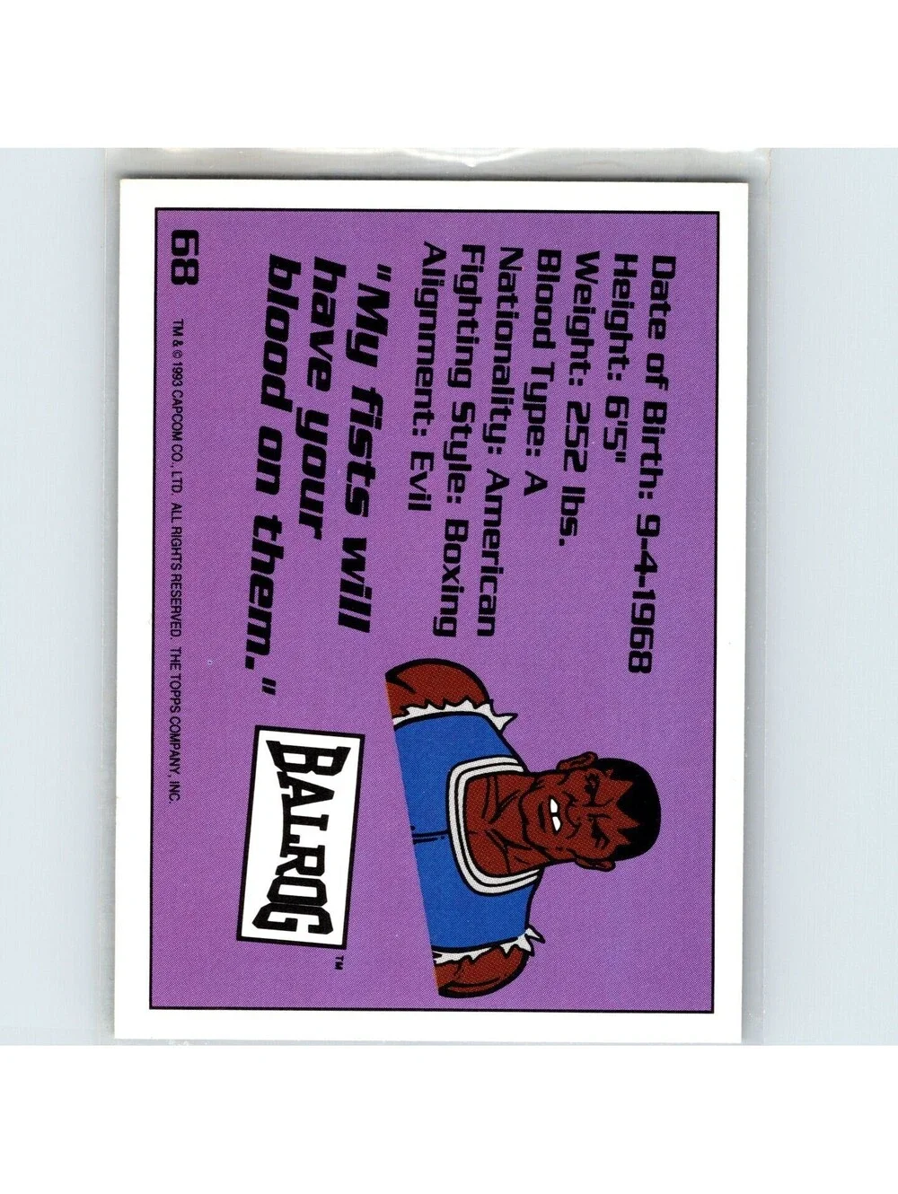1993 Topps Street Fighter II Balrog #68